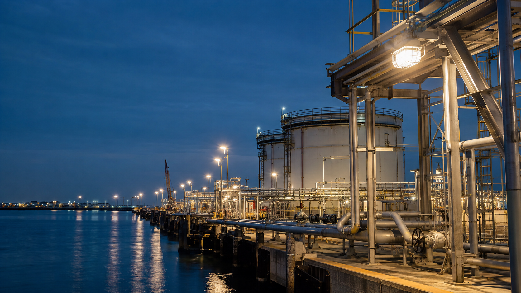 Explosion proof lighting installed in an oil terminal marine port hazardous area